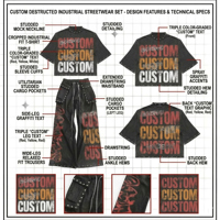 Ensemble T-shirt et pantalon déchiré pour homme, décontracté, avec motif graphique en strass thermocollés, T-shirt à col côtelé délavé à l'acide, Survêtement unisexe pour homme