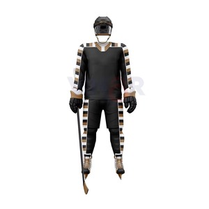 Custom Ice Hockey Uniform Set Black Gold <b>Brown</b> Stripe Design Sublimation Printed Jersey Pants <b>Socks</b> Gloves Full Kit OEM - Product Image 3