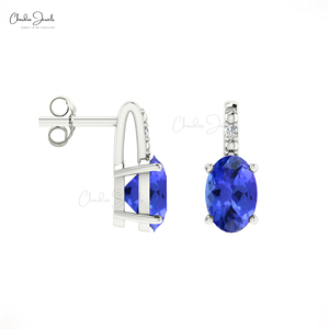 Produits les plus vendus : Boucles d'oreilles clous en tanzanite taille ovale en or massif 14 carats avec halo de diamants, fermoirs à pression, bijoux faits main sur mesure - Product Image 3