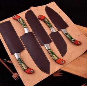 Juego de Cuchillos de Chef de Acero de Damasco de 5 Piezas, Forjados a Mano por Steel Craft International, con Mangos de Madera, Hojas Afiladas, Ambidiestros - Product Image 4