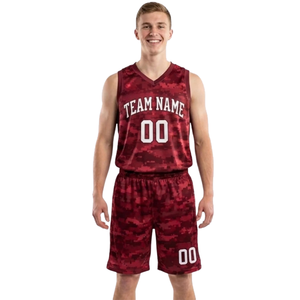 Conjunto de Uniforme de Baloncesto Camuflado Sublimado Personalizado para Hombre, Camiseta sin Mangas con Cuello en V, Pantalones Cortos con Impresión de Nombre y Número, Secado Rápido, Ecológico - Product Image 1
