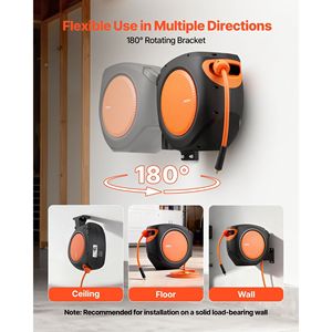 Carrete de manguera de aire híbrido de 6.6 pulgadas con rebobinado automático, 3/8 x 80 pies, mangueras retráctiles para compresor de aire, piezas neumáticas encapsuladas con presión máxima de 300 PSI - Product Image 6