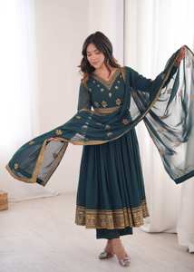 Vestido kurta tradicional de seda hasta el suelo, de secado rápido, corte holgado, para fiestas, bodas, Diwali, informal, para todas las estaciones, para mujer. - Product Image 4