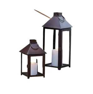 Vintage copper finish metal lantern rectangular body glass panels hinged <b>door</b> latch circular <b>vented</b> cap large round handle - Product Image 5