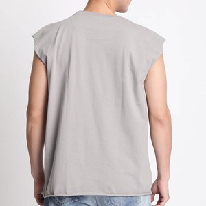เสื้อยืดแขนกุดคอกลมผู้ชาย ทรงปกติ สีพื้น สวมใส่สบาย สีเทา - Product Image 2
