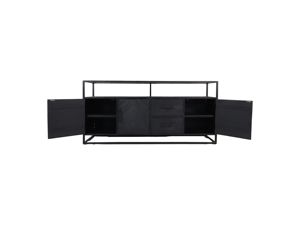 Buffet moderne noir rustique industriel avec portes à motif chevrons, meuble de rangement pour salle à manger - Product Image 4