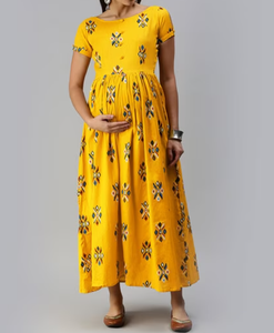Robe de maternité pour femmes en coton, coupe trapèze, manches courtes, longueur midi, respirante, ample, pour l'allaitement, idéale pour l'été et le quotidien - Product Image 2