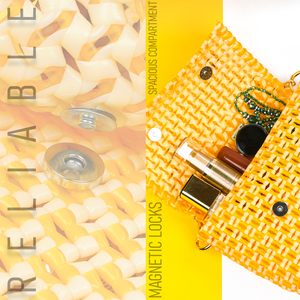 กระเป๋าผ้าทอมือสีเหลืองสดใสยั่งยืนพร้อมสายเสือดาวที่ถอดออกได้และตะขอเกี่ยวได้ง่ายกระเป๋าพกพาที่มีสไตล์ในชีวิตประจำวัน - Product Image 2