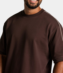 Custom OEM Men’s Espresso Brown Contrast Line Elite Co-Ord <b>Set</b>- Minimalist Athleisure Premium Breathable 2 Piece Summer Outfit - Product Image 3