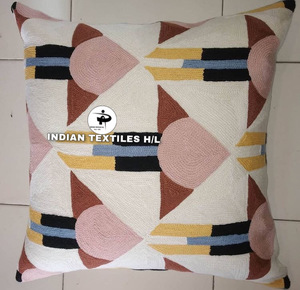 Luxury Wool Cushion Cover Kashmiri Embroidery Handmade Chain Stitch Geometric Vintage Design Hot Decorative <b>Throw</b> <b>Pillows</b> - Product Image 2