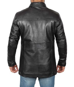 Men Black Genuine <b>Leather</b> Car Coat Classic <b>Long</b> <b>Leather</b> <b>Jacket</b> - Product Image 2