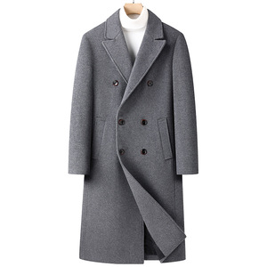 <b>Men's</b> <b>Double</b> <b>Breasted</b> Wool <b>Overcoat</b> Long Trench Coat Solid Color Turn-down Collar Regular Sleeve Warm Winter Outerwear - Product Image 2
