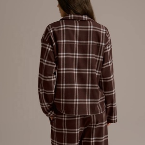 Conjunto de Pijama de Franela a Cuadros de Algodón Cepillado para Mujer, Oversize, de Manga Larga, con Botones, Estilo Casual para Estar en Casa - Product Image 1