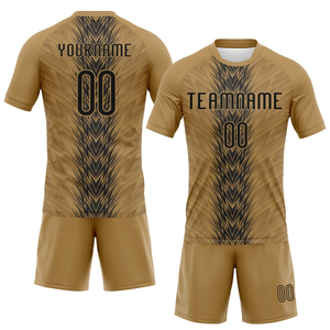 Uniforme de voleibol sublimado con forma de flecha en negro y oro antiguo, personalizado con el logotipo de tu equipo, para hombre, que absorbe la humedad, uniforme para equipos juveniles. - Product Image 1