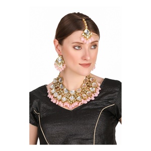 Women's Gold Plated Alloy <b>Crystal</b> Imitation Pearl Necklace Earrings <b>Set</b> Ethnic Wedding Jewelry - Product Image 3