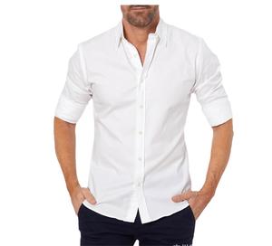 Chemises pour hommes décontractées en coton, unies, à manches longues, à carreaux, avec boutons, style streetwear, anti-plis - Product Image 3