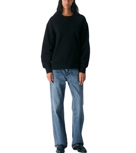 <b>Women's</b> <b>Navy</b> Oversized Crew Neck Sweatshirt 100% Cotton Drop-Shoulder Solid Color Breathable Long Sleeve Winter Wear - Product Image 3