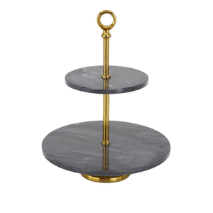 Support à gâteau en marbre et laiton à 2 niveaux, avec surface polie et lisse, pour une présentation élégante des gâteaux - Product Image 1