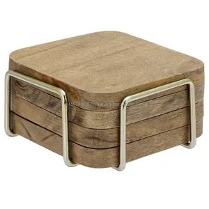 Vente en gros de sous-verres carrés modernes en bois de manguier naturel de 10 cm porte-gobelets classiques de style bambou pour bar de cuisine durable - Product Image 6