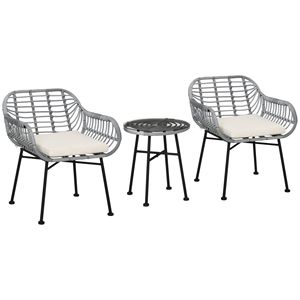 Per Outsunny Look moderno bianco crema Set Patio 3 pezzi PE Rattan vimini da esterno bistrot mobili in vetro temperato tavolo da giardino - Product Image 1
