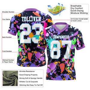 Football Jersey <b>White</b> Light Blue Medium Purple 3D <b>Splash</b> Mesh Authentic High Quality Breathable Sports Wear - Product Image 2