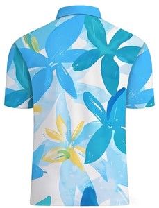 Men's Teal Floral Print Button Front Casual Breathable Jersey Knitted Digital Printed Cotton Short Sleeve Shirt - Product Image 3