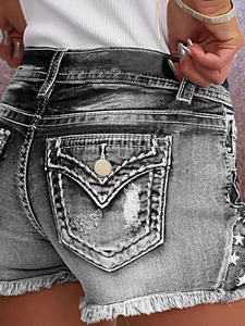 Shorts de Mezclilla Desgastados de Cintura Media para Mujer, con Dobladillo Deshilachado, Cierre con Cordón, Transpirables, 100% Algodón, Estilo Deportivo, Logotipo Personalizado - Product Image 5