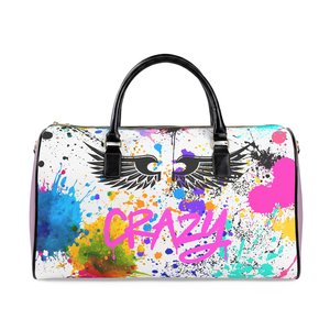 Paint Splatter Luxury Leather Duffel <b>Bag</b> with Black Handles Zipper Closure Large Capacity Travel Weekender Style - Product Image 1
