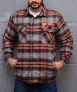 Custom <b>Mens</b> Heavyweight <b>Flannel</b> <b>Overshirt</b> Rust Grey Tartan Check Zip Up Work Shirt with Dual Chest Pockets for Outdoor Wear - Product Image 6