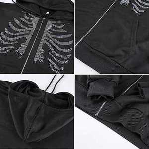 450gsm Heavyweight French Terry <b>Zip</b> <b>Up</b> <b>Hoodie</b> Rhinestone Skeleton <b>Graphic</b> Men Sweatshirt Oversized Autumn Wear - Product Image 3