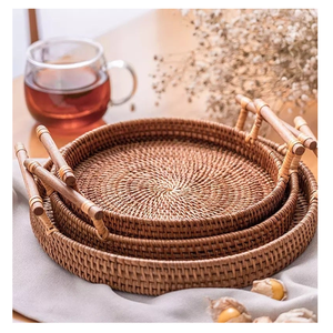 Bandeja de Servir de Ratán Premium Hecha a Mano con Asa de Madera Sólida, Mimbre Natural Ecológico para Té, Café, Comedor, Diseño Rústico - Product Image 3