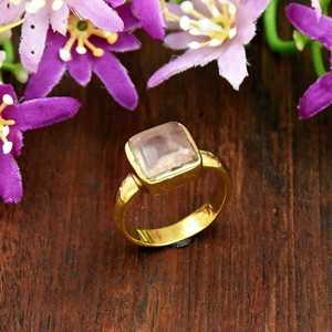 Square Cut Rose Quartz <b>Ring</b> 18K Gold Vermeil <b>Statement</b> <b>Ring</b> Womens Jewelry Handmade Gift - Product Image 4