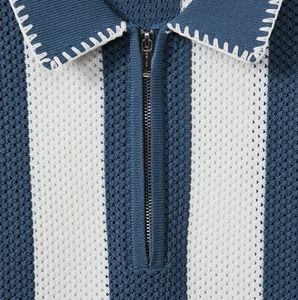 Polo pour homme avec logo personnalisé imprimé, nouveau design, rayures verticales larges et tendance, tissu en coton doux, techniques de broderie - Product Image 4