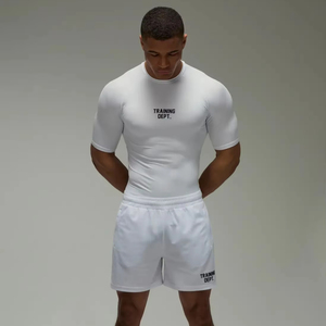 mens compression shirt short sleeve gym fitness sports wear <b>tight</b> fit breathable quick dry stretch training tshirt - Product Image 1