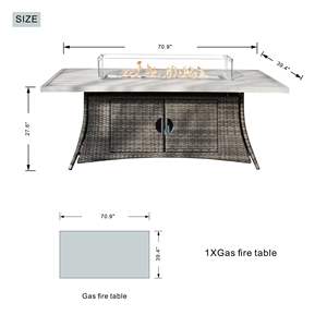 Ensemble de table rectangulaire en aluminium 6 places avec foyer et chaises en rotin, mobilier de patio - Product Image 3