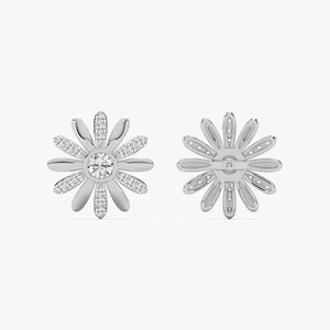 Pendientes de Diamantes Cultivados en Laboratorio con Corte Redondo y Diseño Único, Oro Blanco de 14K, Diseño de Flor, 36 Piedras, Certificados por IGI, para Mujer - Product Image 1