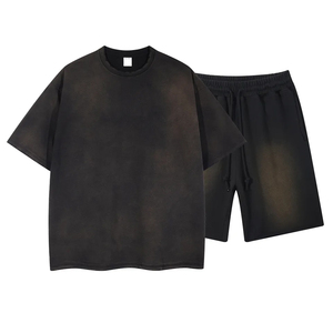 Ensemble T-shirt et short pour homme, qualité supérieure, manches courtes, effet délavé à l'acide minéral, tissu résistant, T-shirt oversize pour homme - Product Image 6