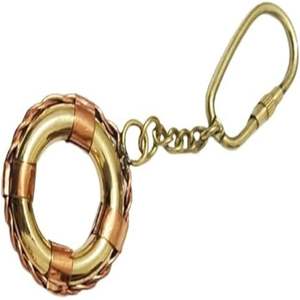 Porte-clés rond en métal laiton poli, petit modèle doré - Product Image 1