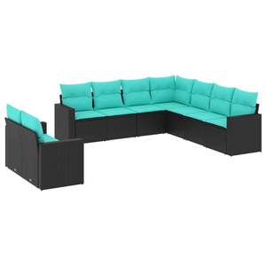 Conjunto de Sofás de Jardín de Ratán PE Negro y Azul, Muebles de Patio de Acero con Recubrimiento en Polvo - Product Image 2