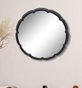 Modern Round Wall <b>Mirror</b> with Black Scalloped Frame Decorative Glass Design for Bedroom Living Room Accent - Product Image 5