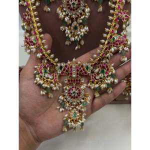 Indian Ethnic Prabha Jadau Kundan Bridal Jewelry Set-Gold Plated CZ Earring Combo - Product Image 2