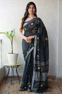 Vêtements ethniques indiens traditionnels en coton et lin pour femmes, sarees avec bordure jacquard et sarees imprimées numériquement, grossiste en sarees - Product Image 3