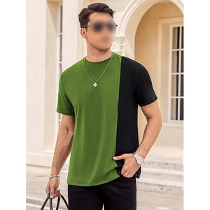 Olive Green Black Vertical Split Colorblock Slim Fit Short Sleeve Casual Crew Neck Men T <b>Shirt</b> - Product Image 3