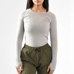T-shirt de sport moulant à manches longues et col rond pour femme, anti-transpiration, coupe ajustée, design personnalisé, vente chaude - Product Image 6