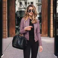 Veste de moto en PU tissé imperméable pour femme, style blazer court avec col boutonné, couleur unie, automne/hiver