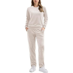 Conjunto Deportivo de Terciopelo para Mujer, Dos Piezas, Color Sólido, Manga Larga, Cuello Redondo, Ropa Casual de Otoño con Bolsillos Laterales y Cintura Elástica - Product Image 3