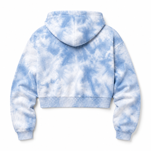 Sweat à capuche court tie-dye OEM pour femme, en molleton doux, avec cordon de serrage et poche kangourou, étiquette personnalisée, streetwear, prix de gros - Product Image 4