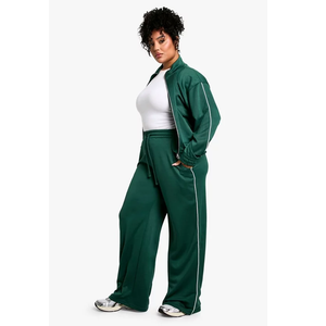 Conjunto Deportivo Verde para Mujer, Estilo Informal, de Felpa, Corte Holgado, con Franja Lateral, Transpirable, para Todas las Temporadas - Product Image 1