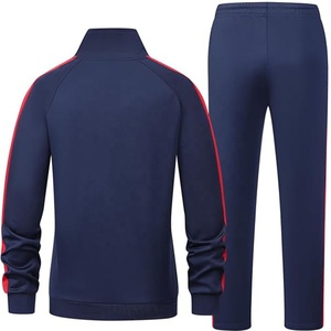 Unisex Winter <b>Men's</b> Color Block Fleece Quick Dry Tracksuit Set <b>Navy</b> Button up Collar Zip Jacket and Drawstring Pants Pullover - Product Image 2