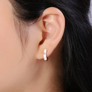 Cute Enamel <b>Huggie</b> Earrings 925 Sterling <b>Silver</b> 14K Gold Plated White Color Small Fashion Jewelry - Product Image 3